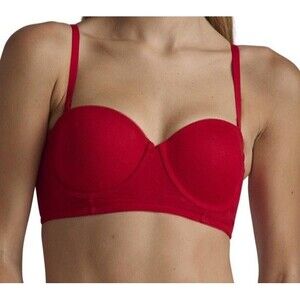 Tommy‎ Hilfiger Red Bustier Padded Push Up Bra 34 A, Multiway Removable Straps